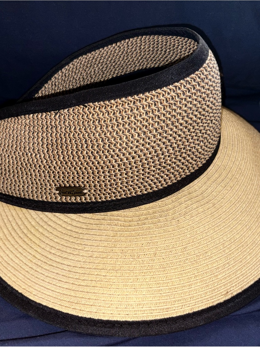 Sun N Sand Wide-Brim Straw Sun Visor Hat with Black Trim